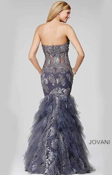 Jovani 88893 Strapless Lace Tulle Mermaid Dress Prom Dress
