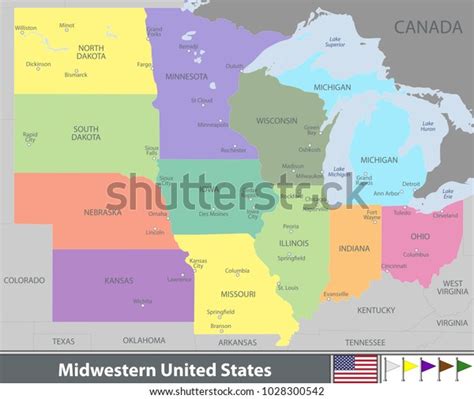 Vector Map Midwestern United States Neighboring Stock Vector Royalty