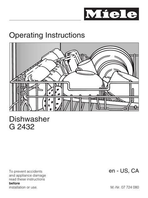 Miele G2432 Dishwasher Operating Instructions Manual Dishwasher