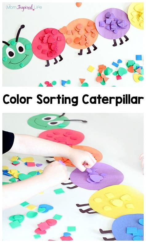 Shape And Color Sorting Caterpillar Preschool Crafts Spring
