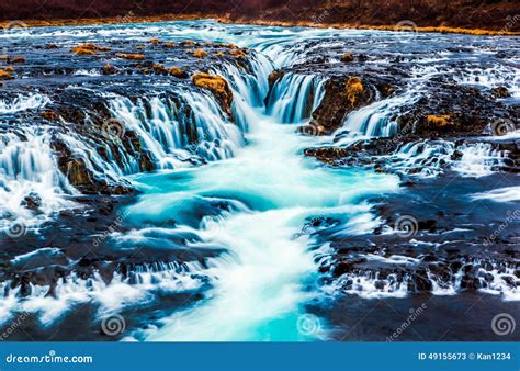 Beautiful Cascade Bruarfoss Waterfall Iceland Stock Image Image Of