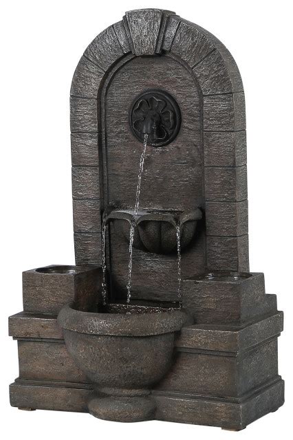 Garden Polyresin Fountain Oasis With Planters Traditional Outdoor