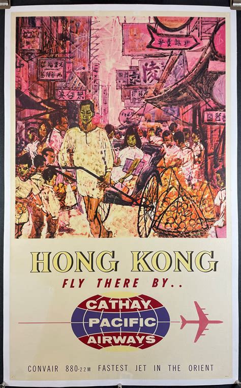 Cathay Pacific Airways Fly Hong Kong Original Vintage Linen Backed