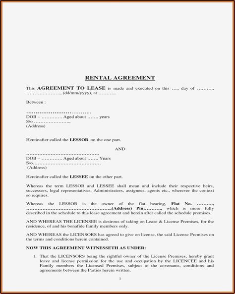 Simple Rent Agreement Format India Form Resume Examples O7y3lrpvbn