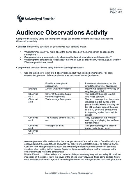 Eng210 V1 Wk1 Audience Observations Activity Eng210 V Page 1 Of 2