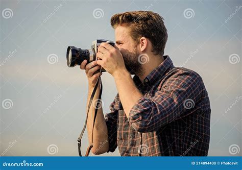 Life Well Captured. Photographer in Glasses. Man Touristic Reporter