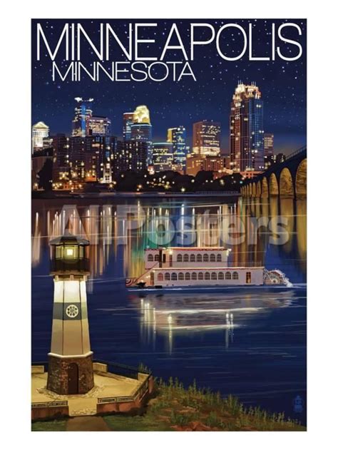 Minneapolis Minnesota Skyline At Night Poster Lantern Press