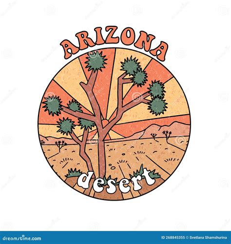 Arizona Desert With Joshua Tree Adventure Round Badge Print Design