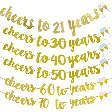 Cheers To 30 40 50 60 70 Years And Champagne Glasses Gold Glitter
