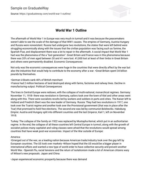 World War 1 Outline 861 Words Free Essay Example On Graduateway