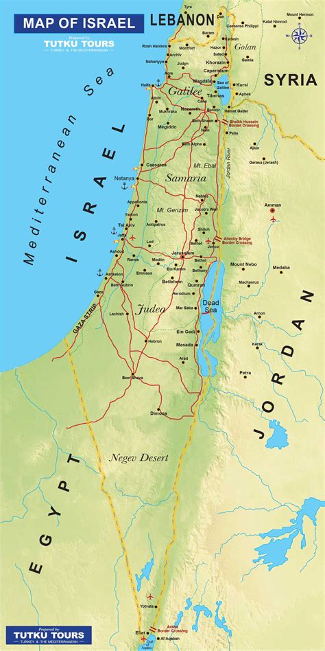 Physical map of israel, equirectangular projection. TUTKU TOURS - ISRAEL MAPS