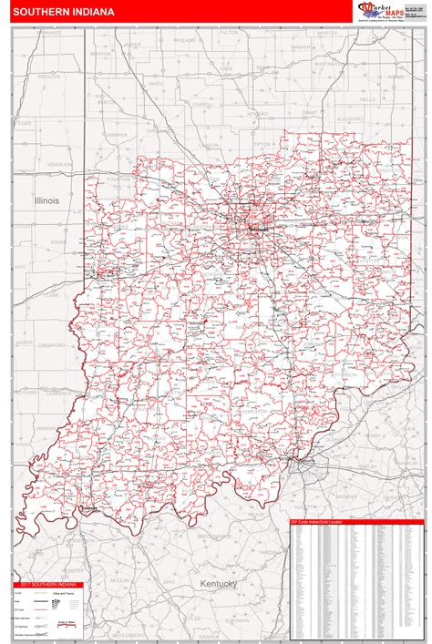 Indiana Southern Wall Map Red Line Style By Marketmaps Mapsales