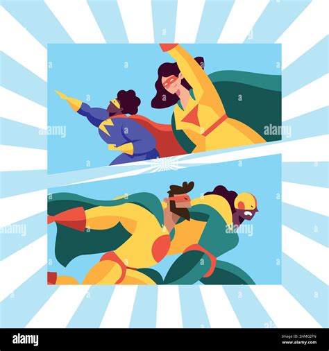 Female And Male Superheroes Cartoon Stock Vector Images Alamy