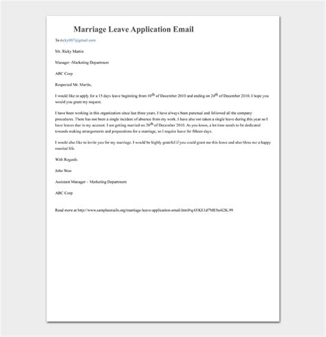 Leave Application Letter For Marriage