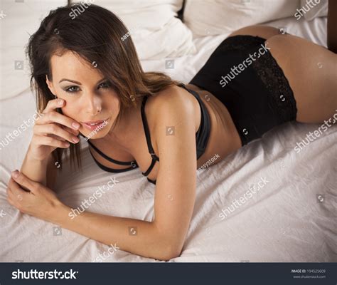 Sexy Brunette Lingerie Woman Laying On Stock Photo Shutterstock