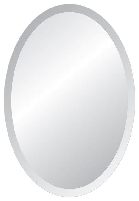 Oval Frameless Mirror With Polished Beveled Edges Contemporary Wall
