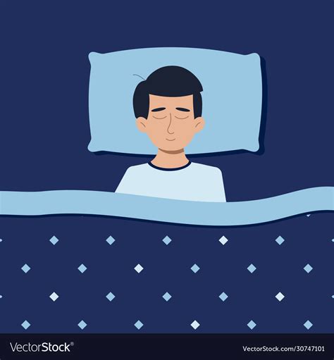 Man Or Boy Sleeping At Night In Pajamas In Bed At Vector Image