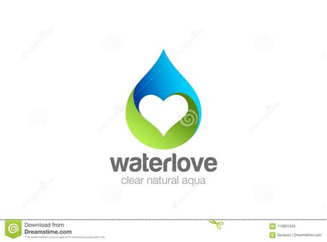 Water Droplet Heart Inside Logo Design Vector Nat Stock Vector