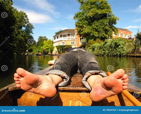 Barefoot Man On Boat Oxford England Punting Stock Photo Image Of