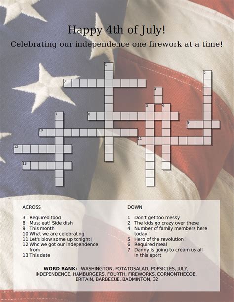 4 Th Of July Printable Crossword July 4 Rocket Coloring Pages Usa