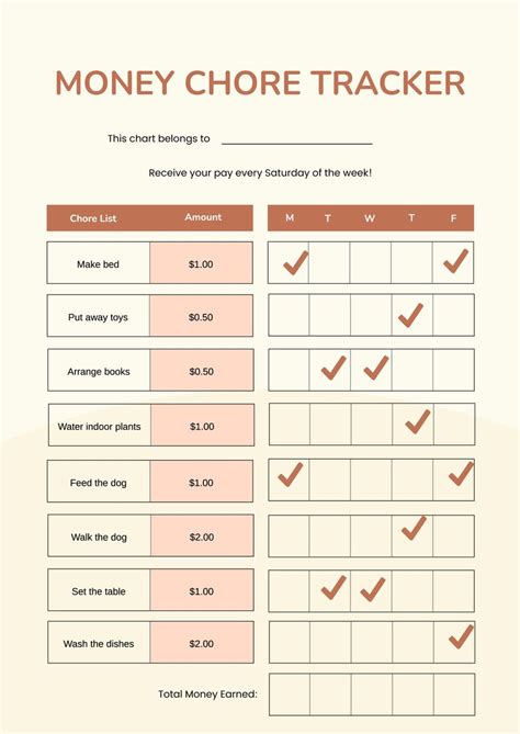 Money Chore Chart In Illustrator Pdf Download