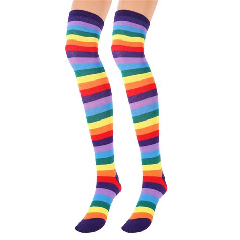 Girls Women Rainbow Striped Stockings Overknee Long Stockings Colorful