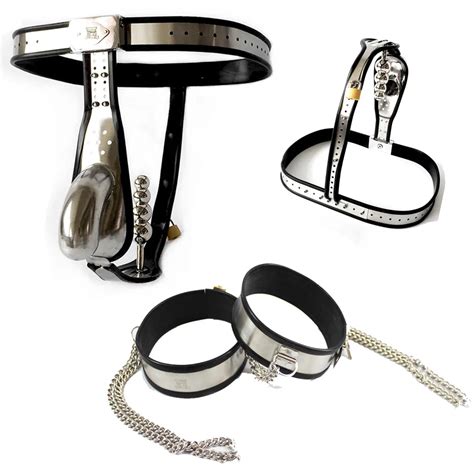 male chastity belt device stainless steel penis cock cage thigh ring with metal chain band anal