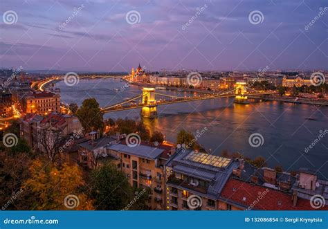 Amazing Panoramic View Of Budapest Citylights From Castle Hill With
