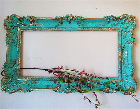 Caribbean blue large picture frame wall decor, homemade painted turquoise blue mix composite ...