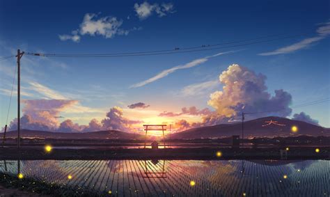 Download 2560x1600 Anime Landscape Torii Sunset Clouds Scenic