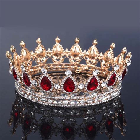 2016 New Big European Royal Crown Gold Or Silver Plated Rhinestone Ruby Tiara Super Large Queen