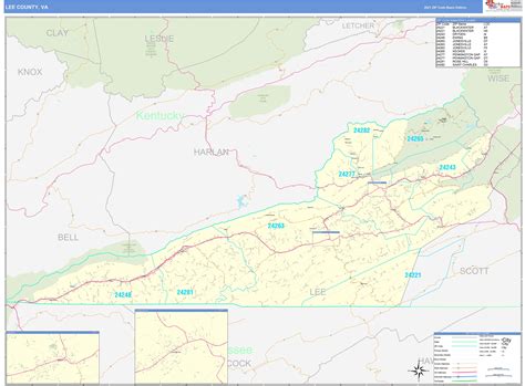 Lee County Va Zip Code Wall Map Basic Style By Marketmaps