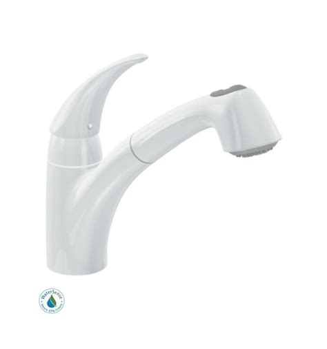 Some of the flow restrictors can be defeated by disassembling if your kitchen faucet is far away from the water heater, if the diameter of the pipe is too wide, if the flow rate is too slow, or if the cold pipes pull. Moen 7560W Glacier Single Handle Kitchen Faucet with Pullout Spray from the Extensa Collection ...