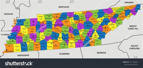 Colorful Tennessee Political Map Clearly Labeled Stock Vektorgrafik