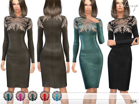 The Sims Resource Embellished Midi Dress By Ekinege Sims 4 Downloads