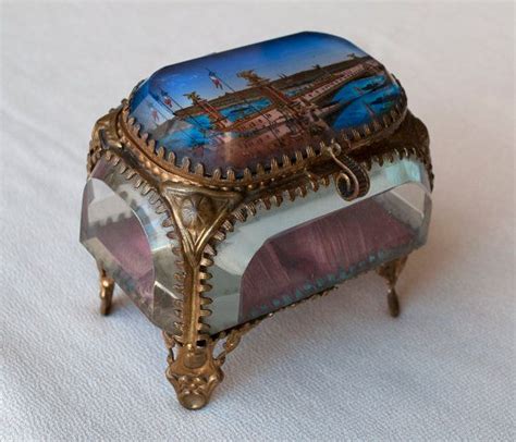 Antique French Jewelry Box Brass And Beveled Crystal From Etsy
