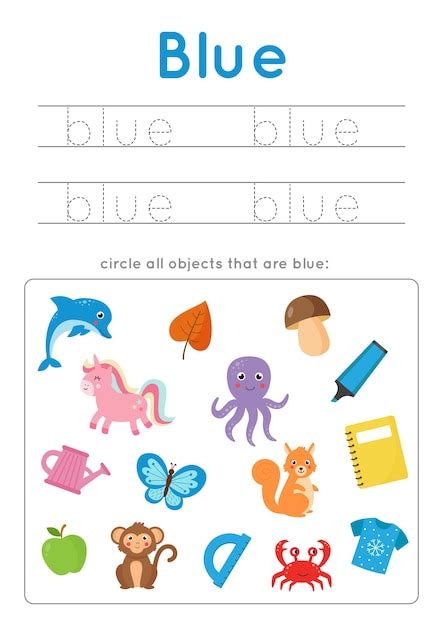 Premium Vector Blue Color Worksheet Learning Basic Colors For
