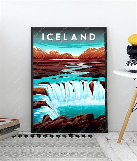 Iceland Poster Iceland Print Waterfall Godefoss National Etsy