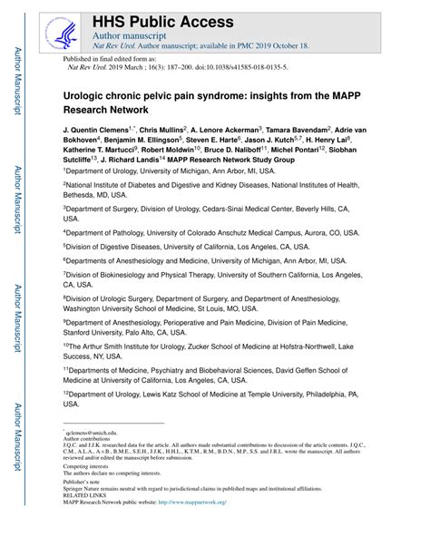 Pdf Urologic Chronic Pelvic Pain Syndrome Insights From The Mapp