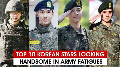 Top 10 Korean Stars Looking Handsome In Army Fatigues Youtube