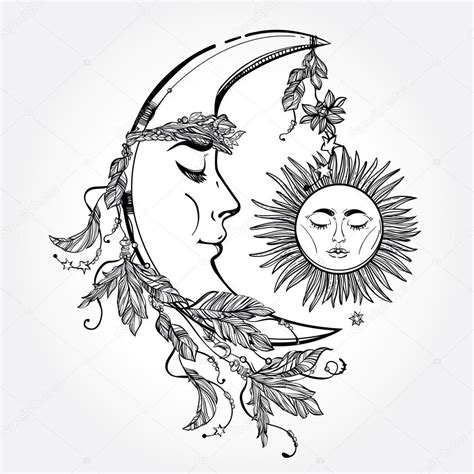 Download free books in pdf format. Crescent Moon and Sleeping Sun. Vector. — 스톡 벡터 © Katja87 ...