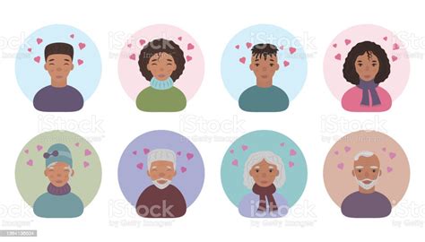 The Faces Of Lovers Of Darkskinned Young And Elderly People Avatars Of