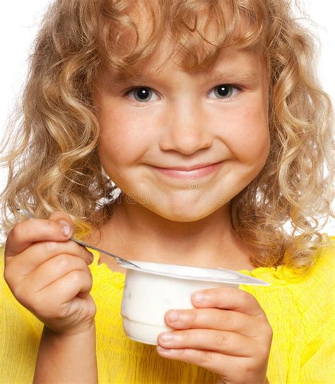 Little Girl Eating Yogurt Stock Photo Image Of Spoon 40986926