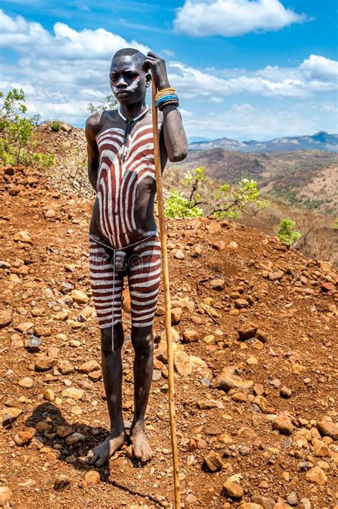 Omo Valley People Mursi Painted Man OMO VALLEY ETHIOPIA MARCH 16