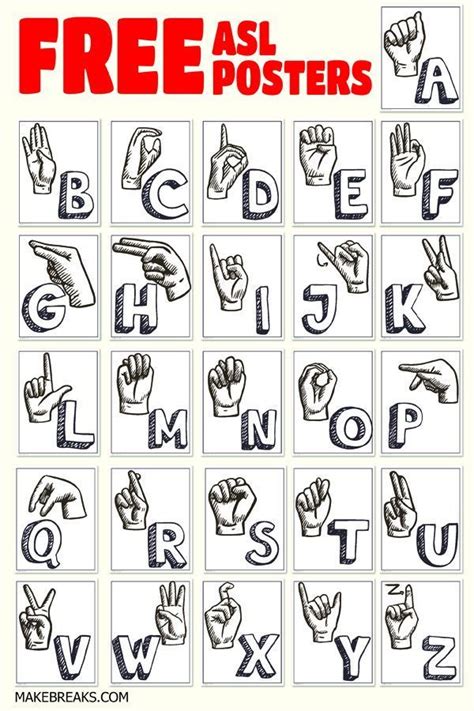 Asl Alphabet And Letter Posters Make Breaks Sign Language Words