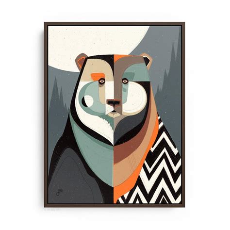 Yogi Abstract Geometric Bear Canvas Print Pacific Northwest Etsy