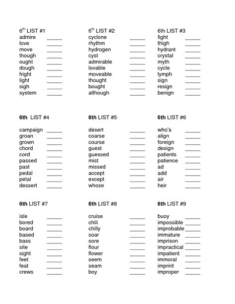 Sight Words For 6th Grade Printable List Printable Sight Words List