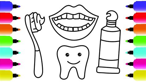 How To Draw A Dentist Set Coloring Pages Toothbrush Toothpaste Art