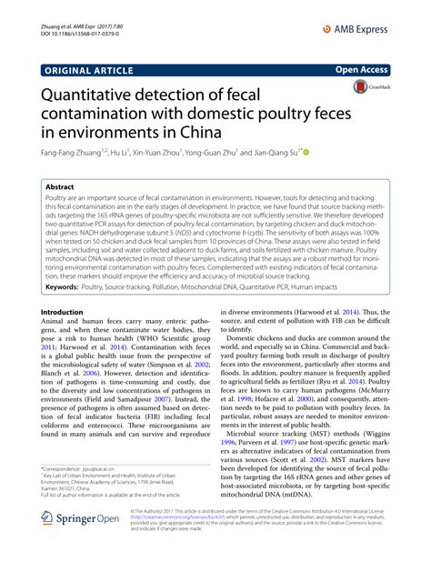 Pdf Quantitative Detection Of Fecal Contamination With Domestic
