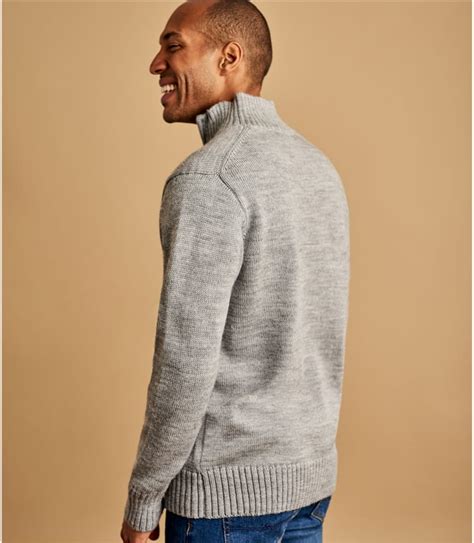 Flannel Grey Mens Pure Wool Country Zip Neck Sweater Woolovers Us